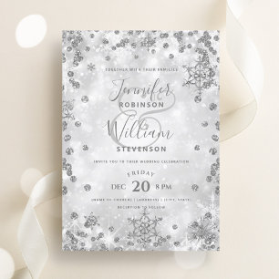 Festive Silver SPARKLE Elegant Winter Wedding  Invitation