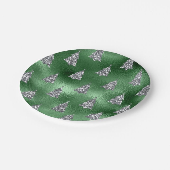 Festive Silver Trees  Paper Plate (Angled)