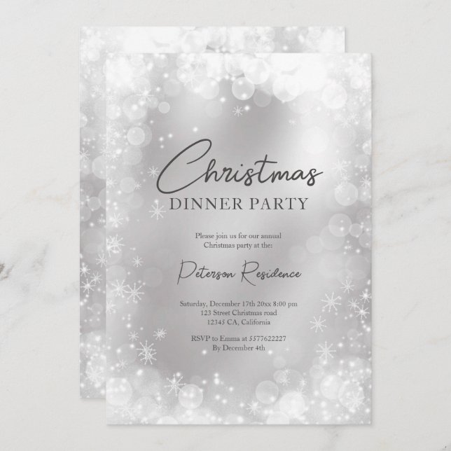 Festive silver white snow elegant chic Christmas Invitation (Front/Back)