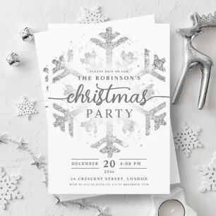 Festive Silver Winter Snowflake Christmas Party Invitation