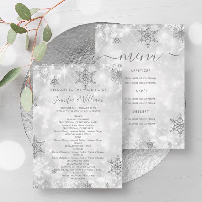 Festive Silver Winter Wedding Menu Program (Festive Silver Winter Wedding Menu Program)