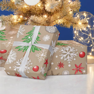 Festive Silvery Kraft Christmas Wrapping Paper