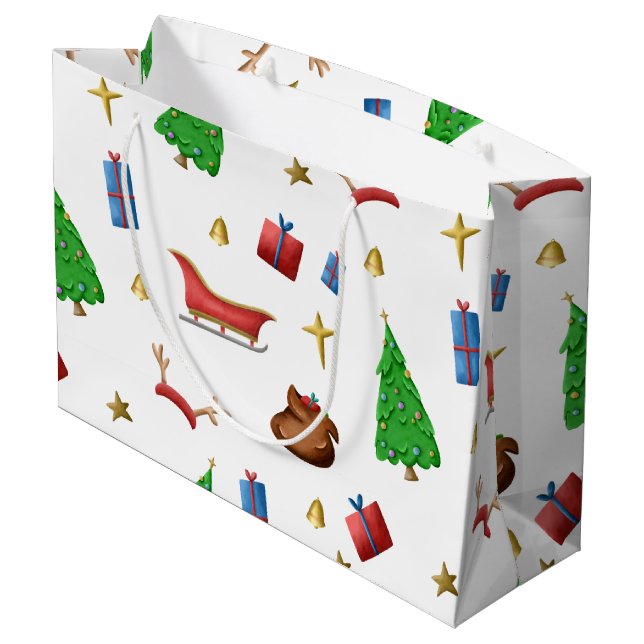 Festive Simple  Pattern Christmas Large Gift Bag (Back Angled)
