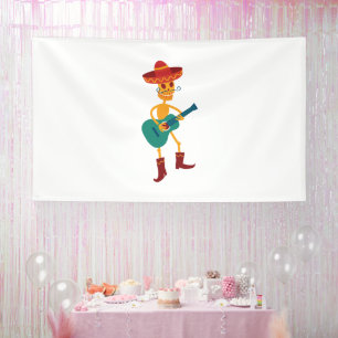 Festive Skeleton Guitar Player Banner