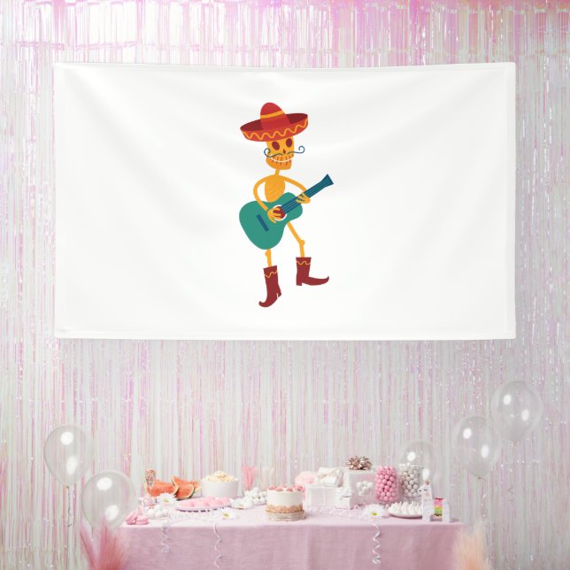 Festive Skeleton Guitar Player Banner (Party)