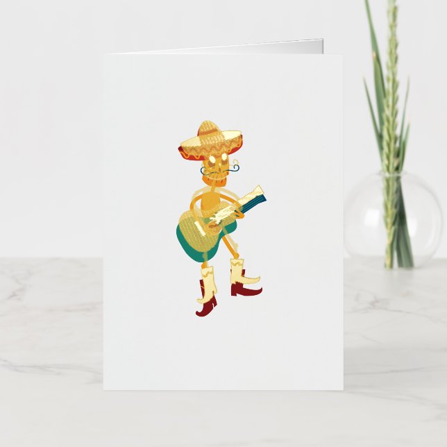 Festive Skeleton Guitar Player Foil Greeting Card (Front)
