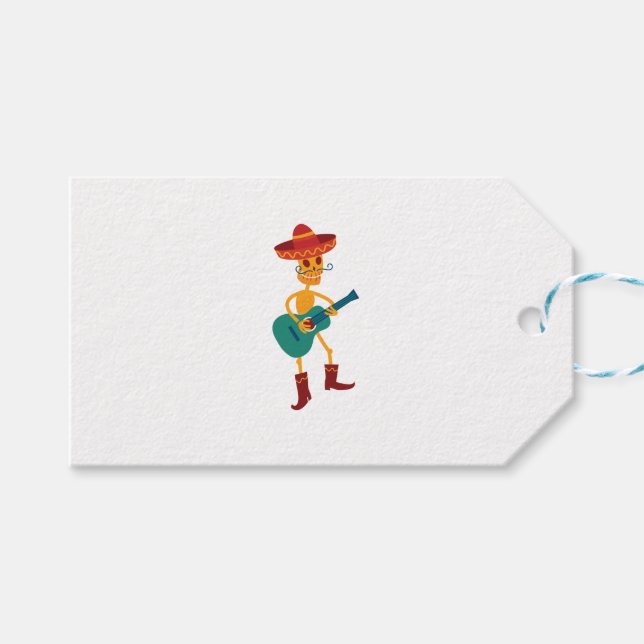 Festive Skeleton Guitar Player Gift Tags (Front (Horizontal))