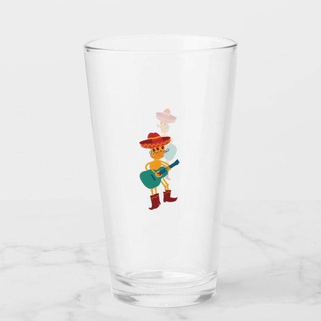 Festive Skeleton Guitar Player Glass (Front)