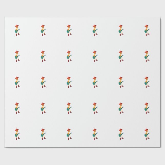 Festive Skeleton Guitar Player Wrapping Paper (Flat)
