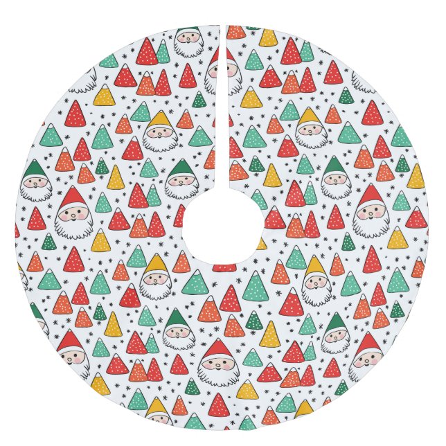 Festive Sketches Santas and Gumdrops Brushed Polyester Tree Skirt (Front)
