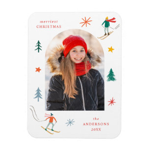 Festive Skiers Photo Magnet