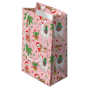 Festive Sloths and Llamas Holiday Pattern Small Gift Bag