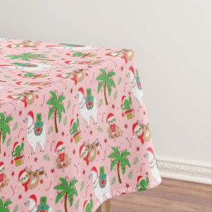 Festive Sloths and Llamas Holiday Pattern Tablecloth