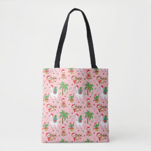 Festive Sloths and Llamas Holiday Pattern Tote Bag