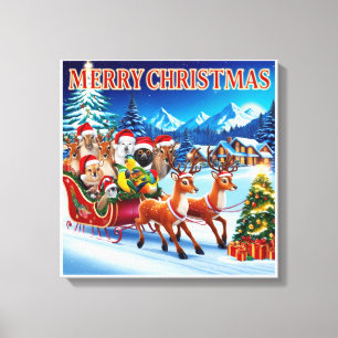 Festive Smiling Animals Christmas Canvas 16" x 16" Print
