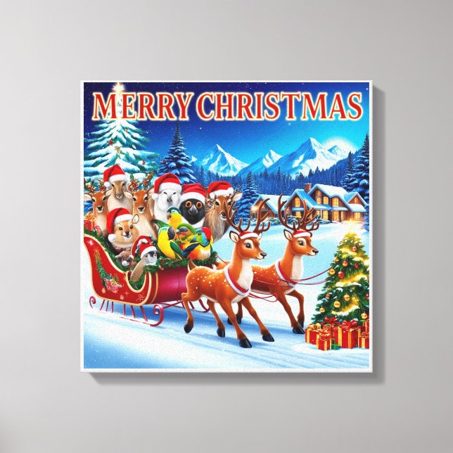 Festive Smiling Animals Christmas Canvas 16" x 16" Print (Front)