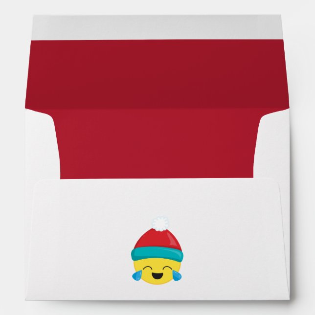 Festive Smiling Winter Emoji with Red Hat and Red Envelope (Back (Bottom))
