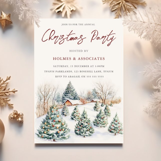 Festive Snow Cabins & Tree Christmas Party Invitation (Creator Uploaded)