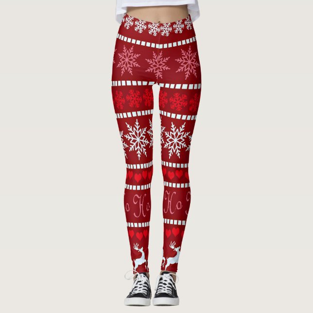 Festive Snowflake and Reindeer Design Leggings (Front)