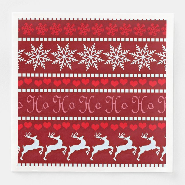 Festive Snowflake and Reindeer Design Napkin (Front)