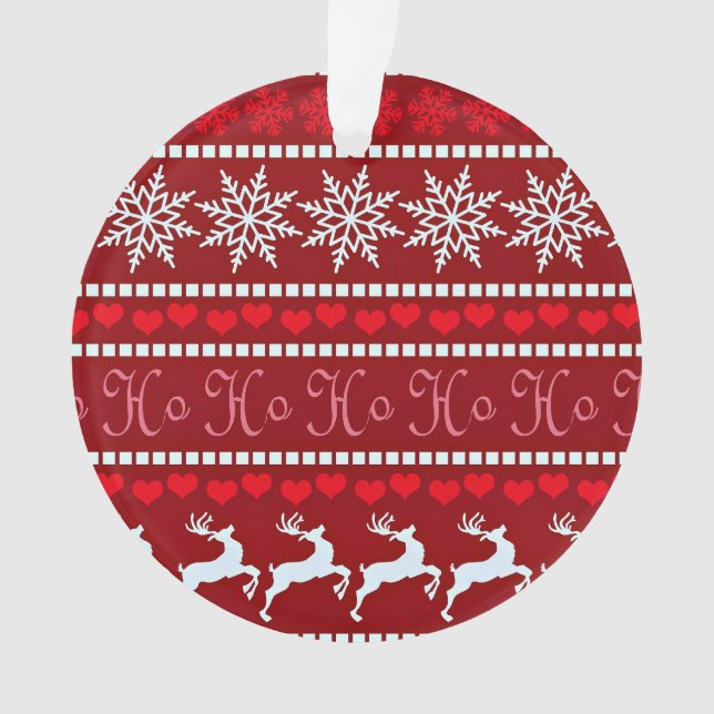 Festive Snowflake and Reindeer Design Ornament (Front)
