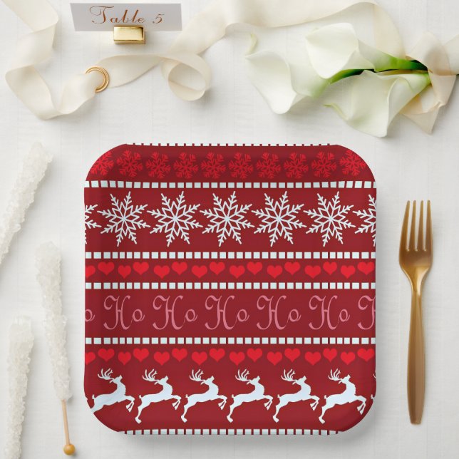 Festive Snowflake and Reindeer Design Paper Plate (Wedding)