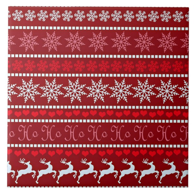 Festive Snowflake and Reindeer Design Tile (Front)