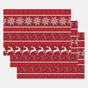 Festive Snowflake and Reindeer Design Wrapping Paper Sheet