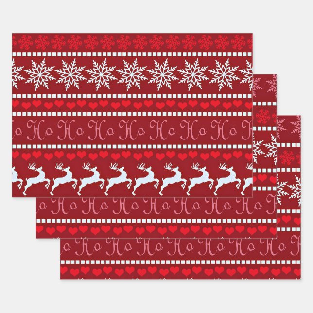 Festive Snowflake and Reindeer Design Wrapping Paper Sheet (Set)