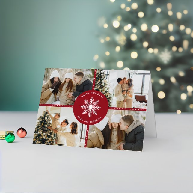 Festive Snowflake Christmas 4 Photo Real Foil Holiday Card (Holiday In Situ 2)