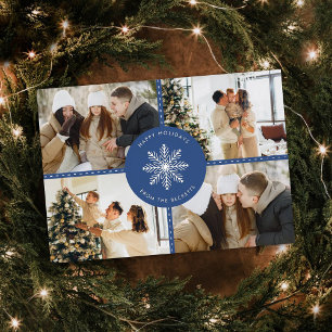 Festive Snowflake Christmas 4 Photo Real Foil Holiday Card