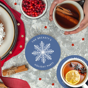 Festive Snowflake Christmas Holiday Party Round Paper Coaster