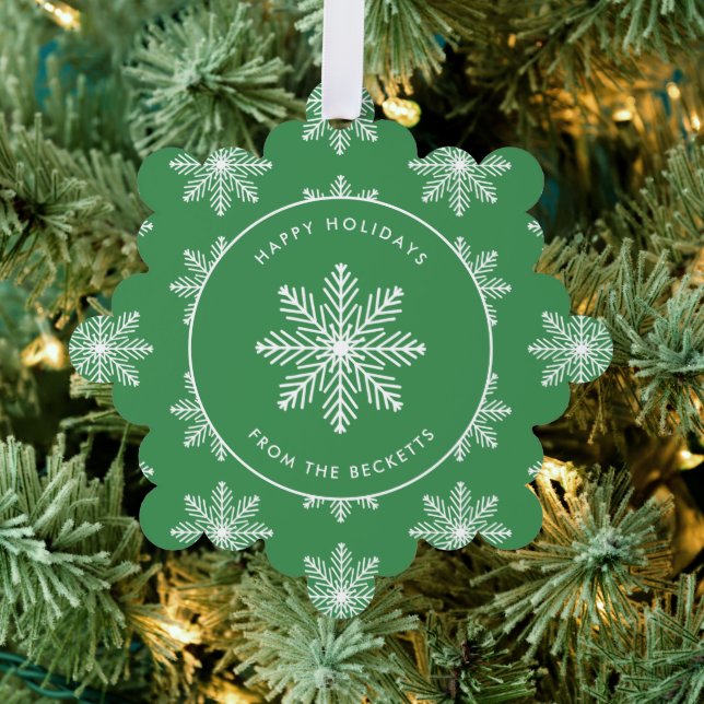 Festive Snowflake Christmas Photo Ornament Card (Insitu (Tree))