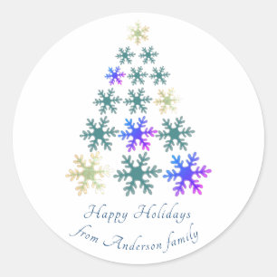 Festive Snowflake Christmas Tree Family Holiday Classic Round Sticker