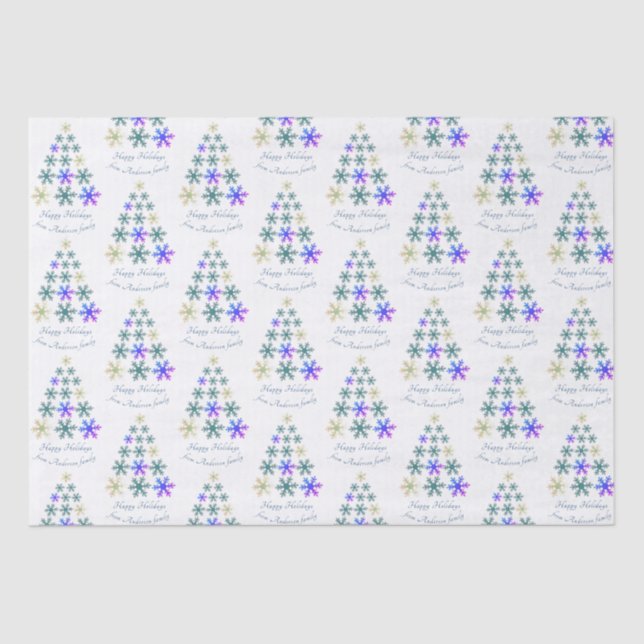 Festive Snowflake Christmas Tree Family Holiday Tissue Paper (Front)