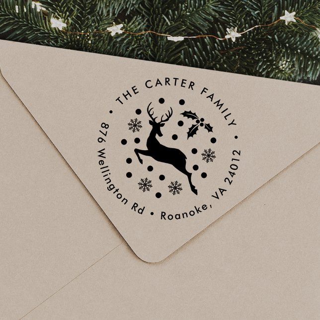 Festive Snowflake Deer Return Address Rubber Stamp (Creator Uploaded)