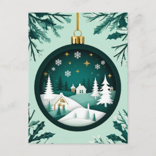 ❄️ Festive Snowflake Green Ornament 🎄 Christmas  Holiday Postcard