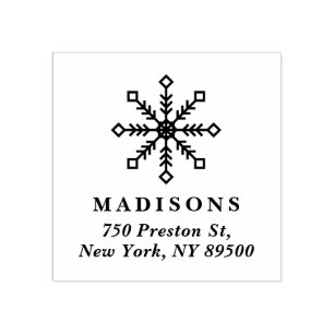 Festive Snowflake Holiday Return Address II Rubber Stamp