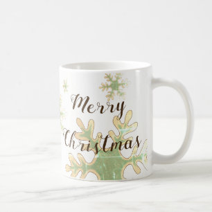 Festive Snowflake Merry Christmas Script Coffee Mug