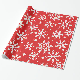 Festive Snowflake Pattern on Red Background Wrapping Paper
