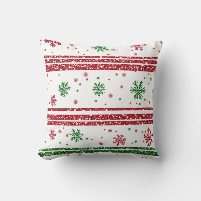 Festive Snowflake Stripe Throw Pillow (Front)