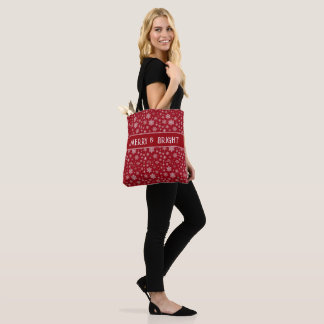 Festive Snowflake Tote Bag on Red