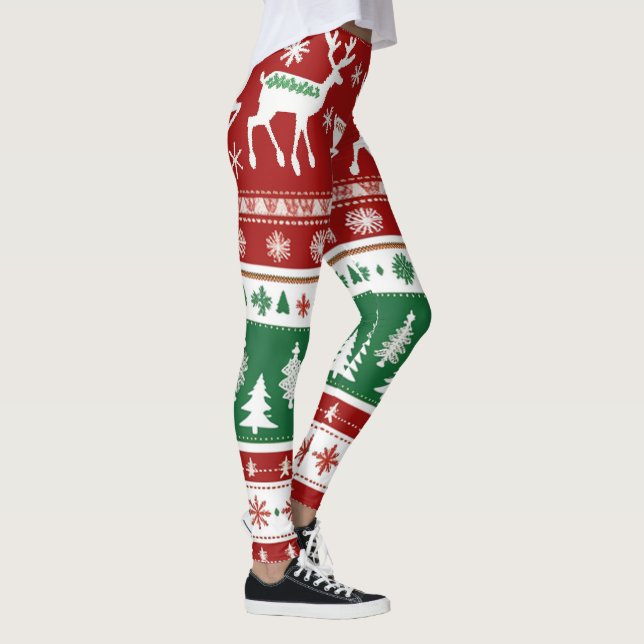 Festive Snowflake Ugly Sweater Leggings, Holidays Leggings (Right)