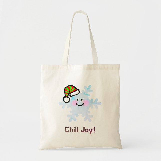 Festive Snowflake with Happy Face Tote Bag (Front)