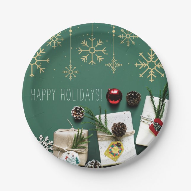 Festive Snowflakes, Christmas Paper Plate (Front)