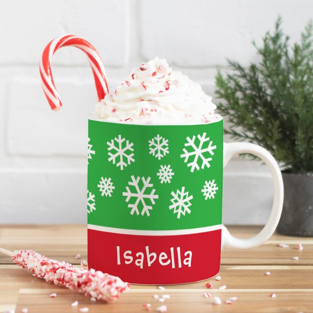 Festive Snowflakes Custom Christmas Monogram Name Coffee Mug (Creator Uploaded)