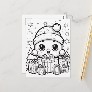 Festive Snowkid kids colouring Postcard
