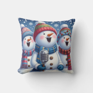 Festive Snowman Carolers Singing Christmas Throw Pillow