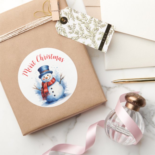 Festive Snowman Christmas Classic Round Sticker (Gifting)