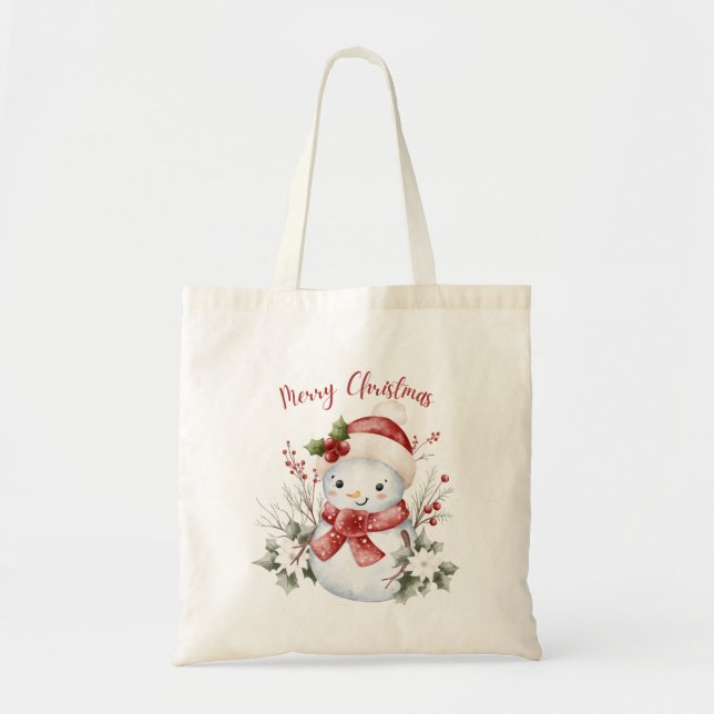Festive Snowman Christmas Tote Bag (Front)